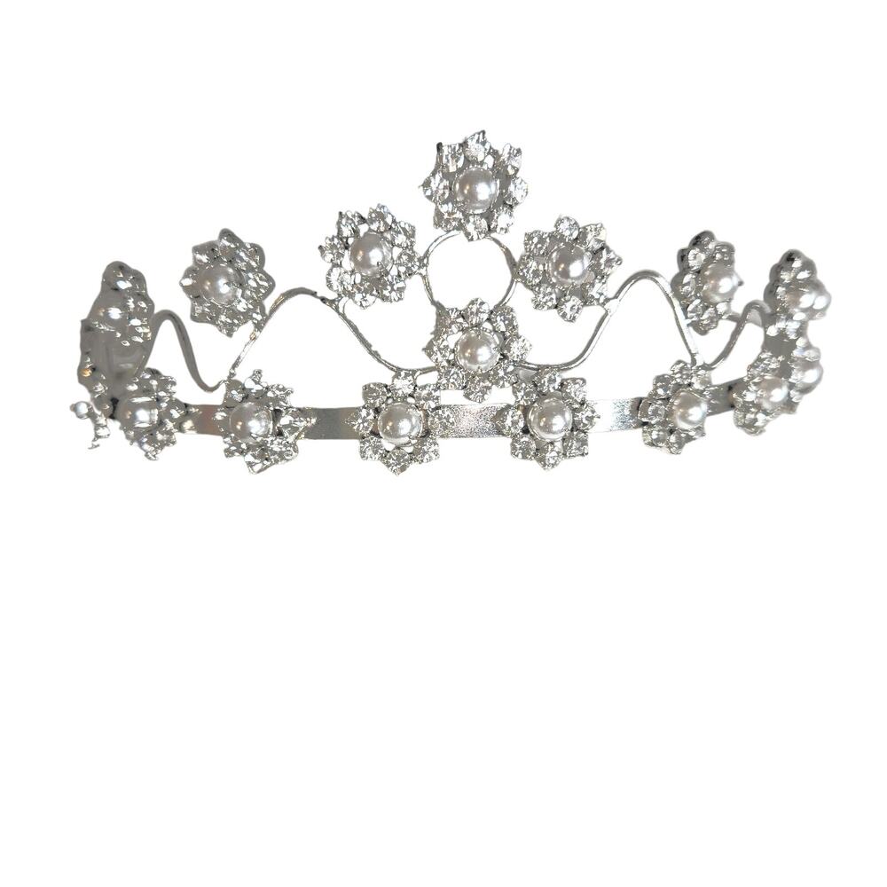 Crown of rhinestones pearls head jewelry costume metal with combs